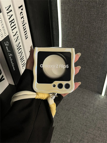 Korean Cute Yellow Case with Bear Mirror & Rope for Samsung Galaxy Z Flip 5/6