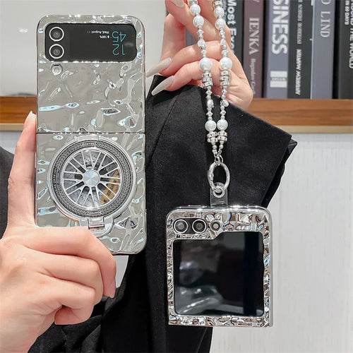 Luxury Silver Folded Texture Stand Phone Case for Samsung Galaxy Z Flip 3/4/5/6