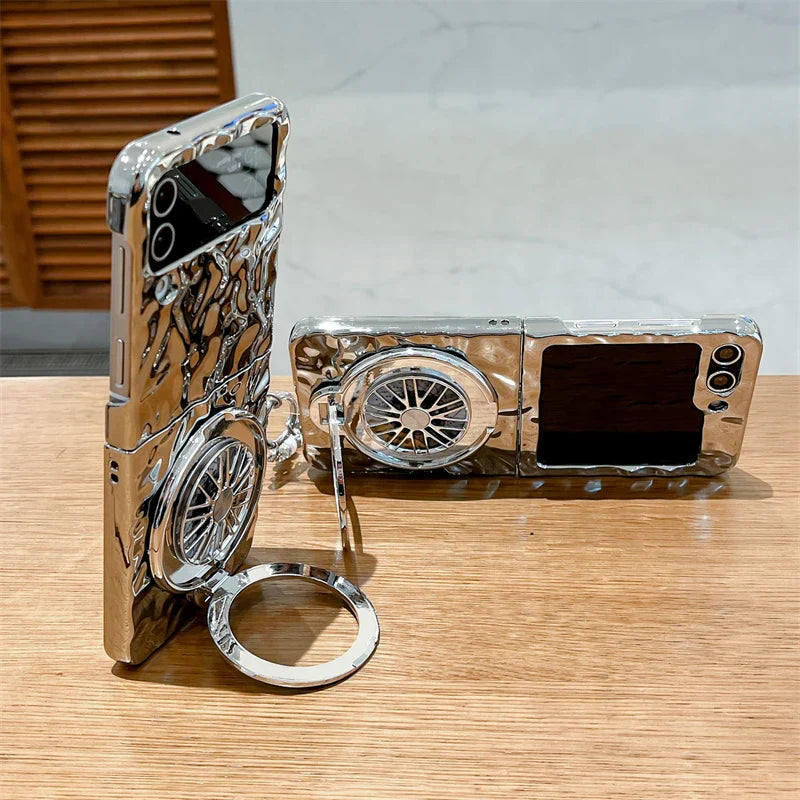 Luxury Silver Folded Texture Stand Phone Case for Samsung Galaxy Z Flip 3/4/5/6