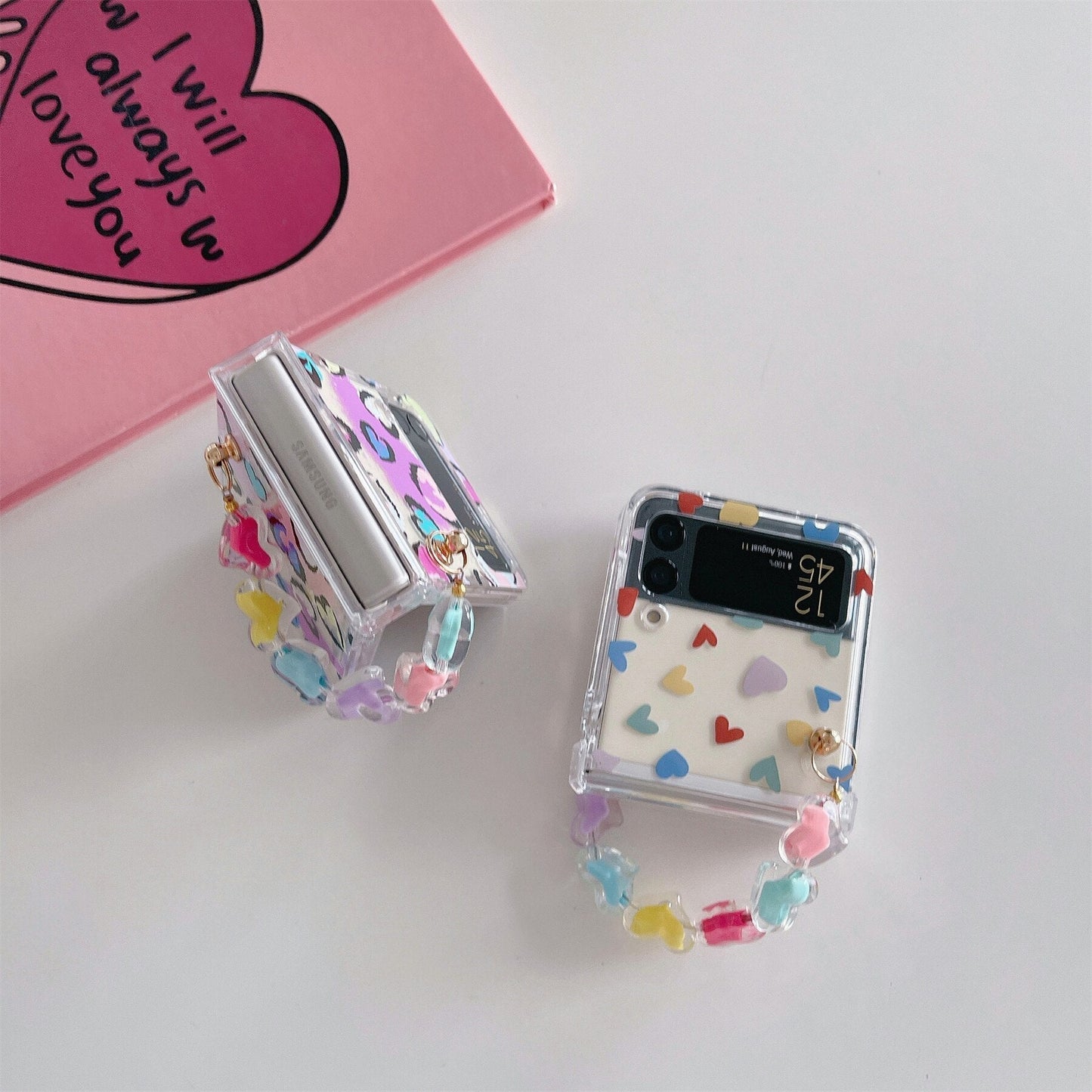 Cute Flower Bracelet Chain Heart Case for Samsung Galaxy Z Flip 4