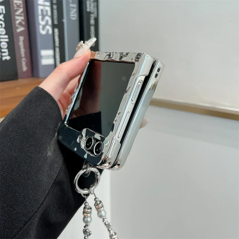 Luxury Silver Folded Texture Stand Phone Case for Samsung Galaxy Z Flip 3/4/5/6