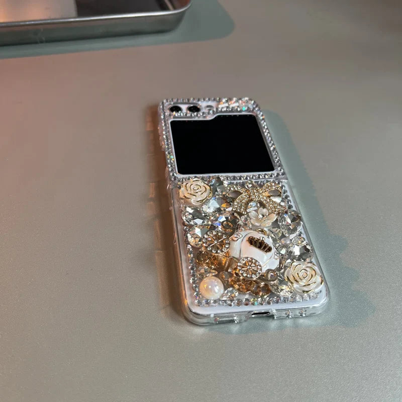 Bling Diamond Flower Bear Case for Samsung Galaxy Z Flip 3/4/5/6