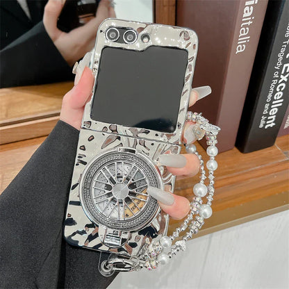 Luxury Silver Folded Texture Stand Phone Case for Samsung Galaxy Z Flip 3/4/5/6