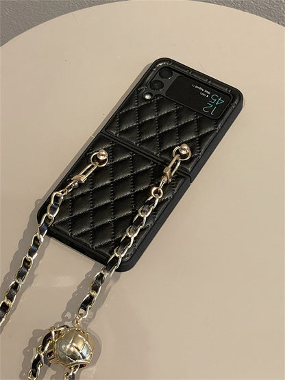 Luxury Adjustable Leather Chain Retro Rhombus Case for Samsung Galaxy Z Flip 4