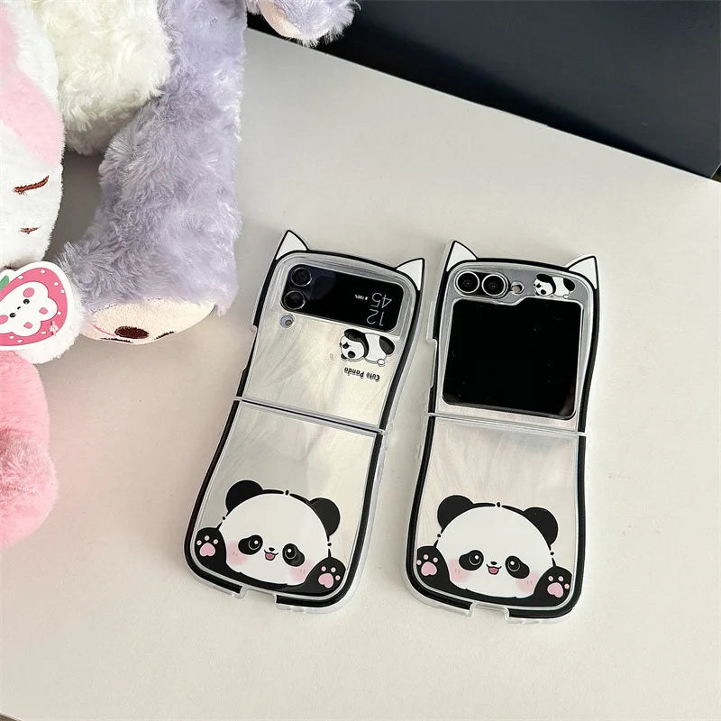 Cute Panda Cat Ears Phone Case for Samsung Galaxy Z Flip 3/4/5/6