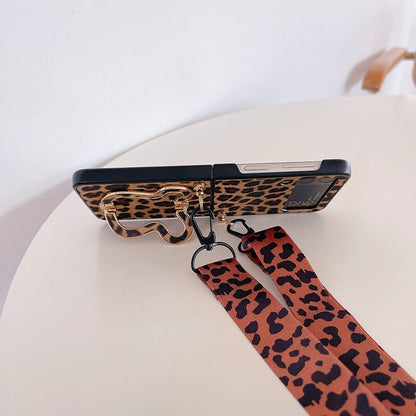 Crossbody Leopard Case with Bracket Holder For Samsung Galaxy Z Flip 4