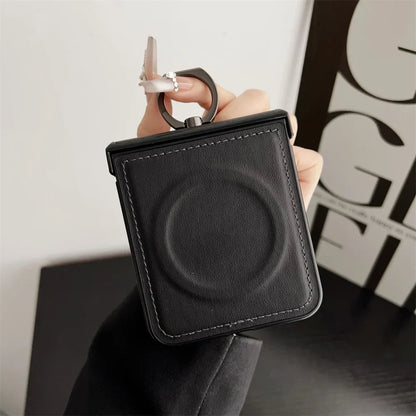 Leather Ring Holder Case for Galaxy Z Flip Series