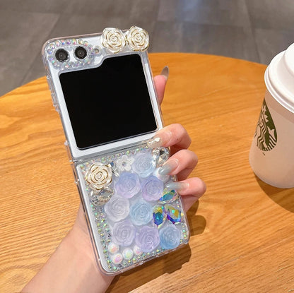 Bling Diamond Flower Bear Case for Samsung Galaxy Z Flip 3/4/5/6