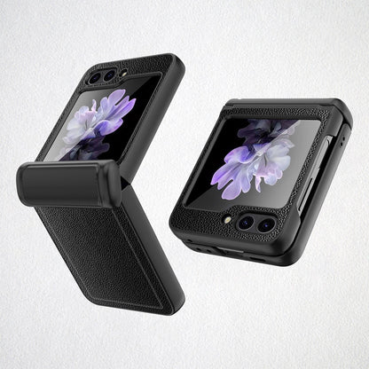 Leather Shockproof Cover with Front Screen Glass For Samsung Galaxy Z Flip 5