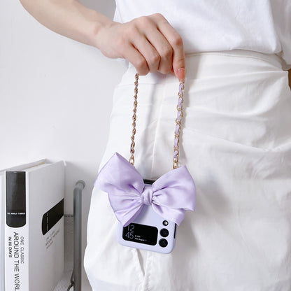 Korean 3D Leather Bow Lanyard Necklace Strap Hard Phone Case For Samsung Galaxy Z Flip 4