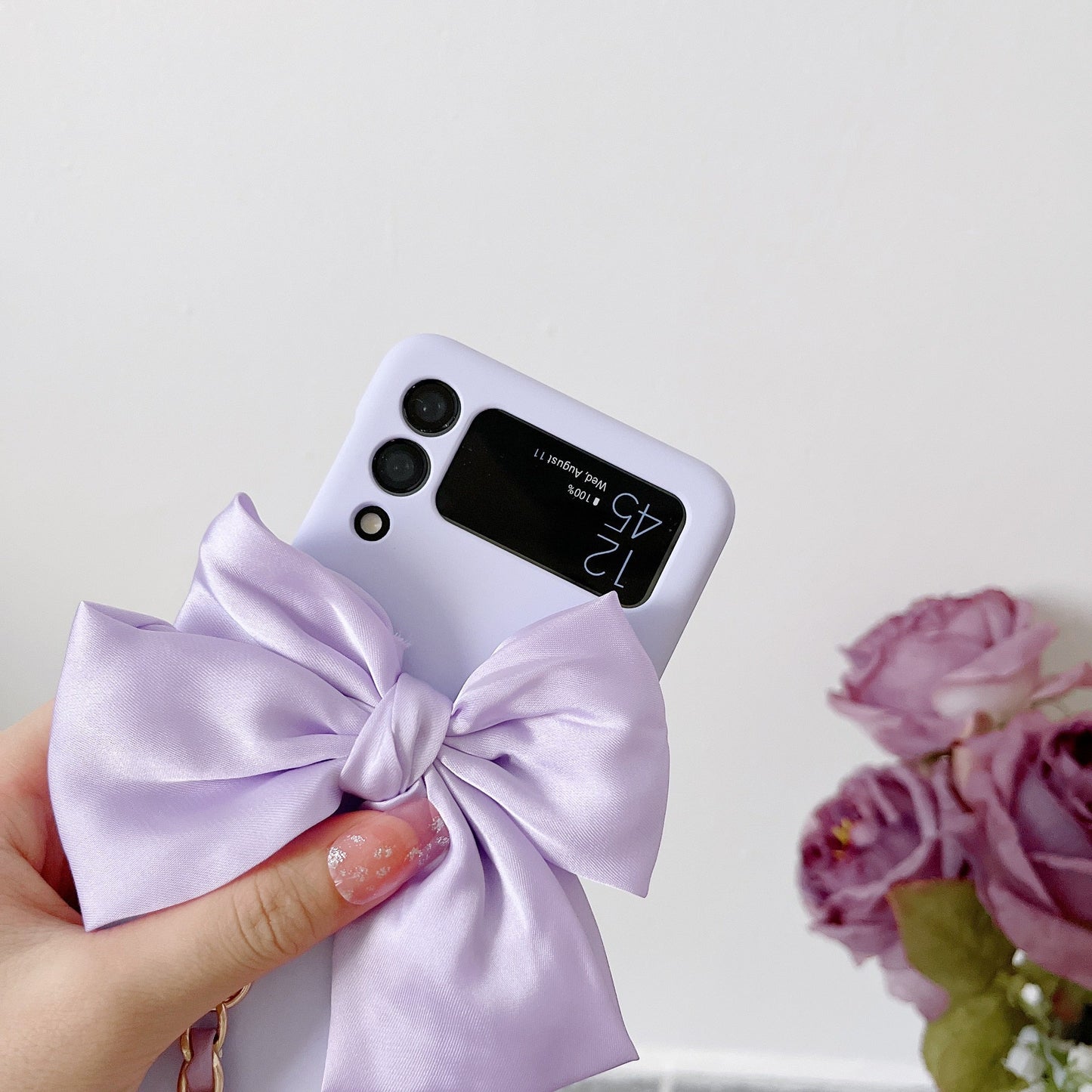 Korean 3D Leather Bow Lanyard Necklace Strap Hard Phone Case For Samsung Galaxy Z Flip 4