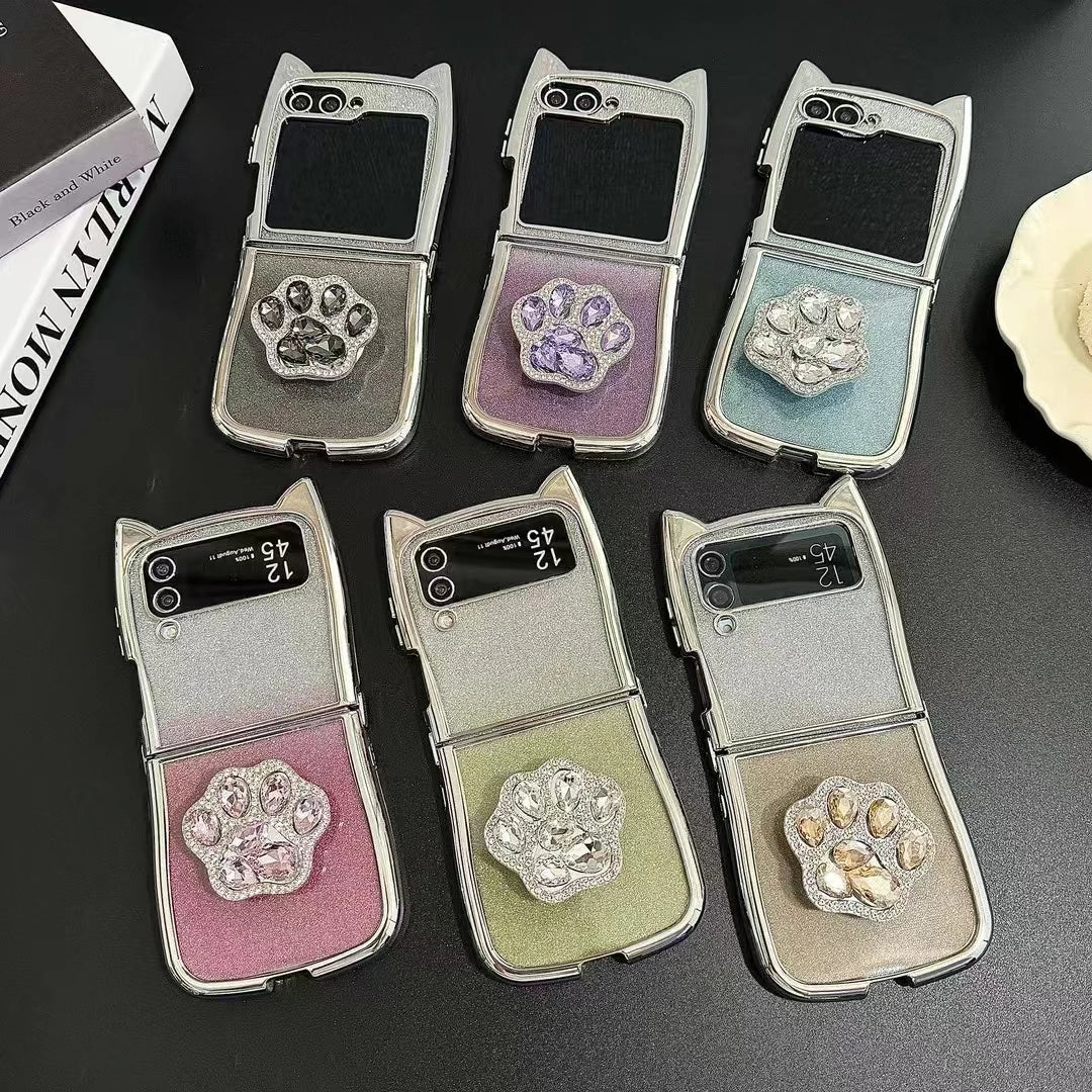 Cute Cat Ear Paw Case For Z Flip
