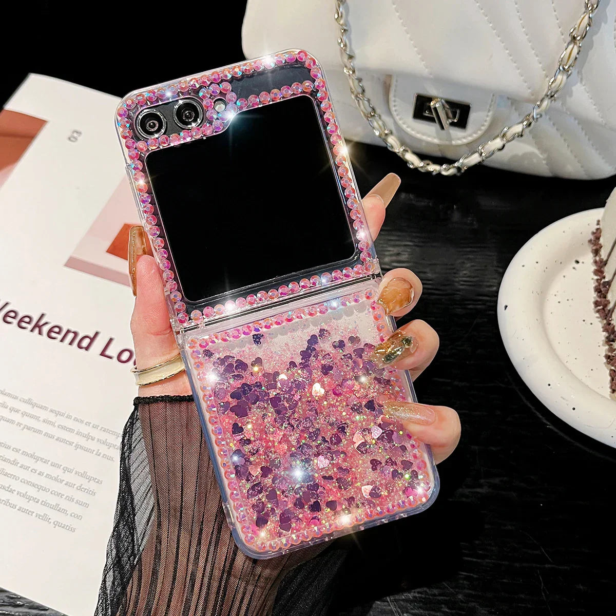 Cute Pearl Diamond Glitter Case for Samsung Galaxy Z Flip 3/4/5
