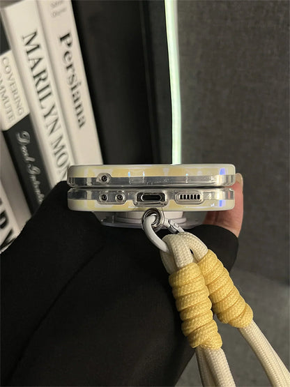 Korean Cute Yellow Case with Bear Mirror & Rope for Samsung Galaxy Z Flip 5/6