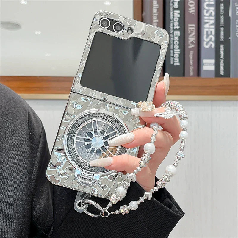 Luxury Silver Folded Texture Stand Phone Case for Samsung Galaxy Z Flip 3/4/5/6