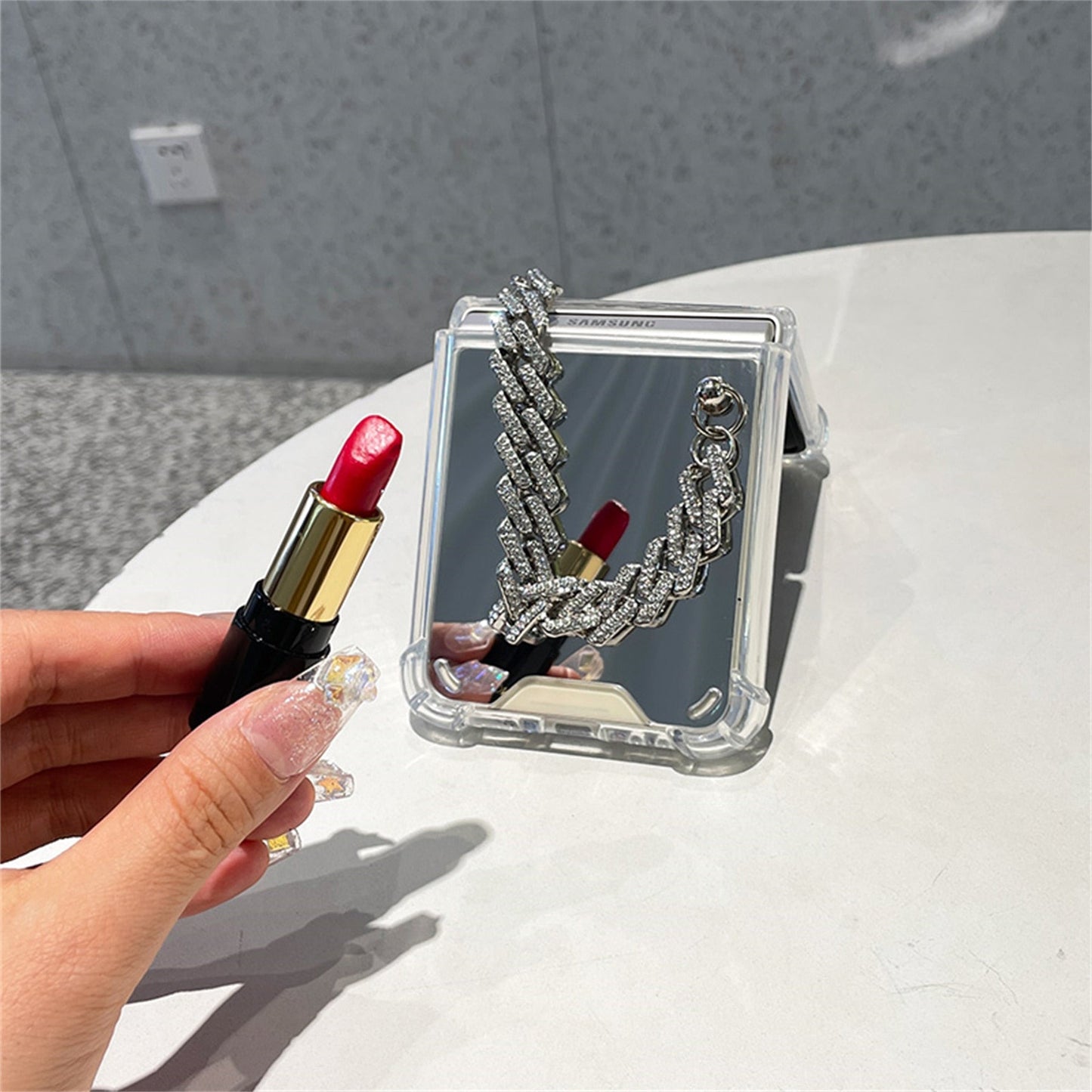 Luxury Rhinestone Bracelet Mirror Case for Samsung Galaxy Z Flip 4