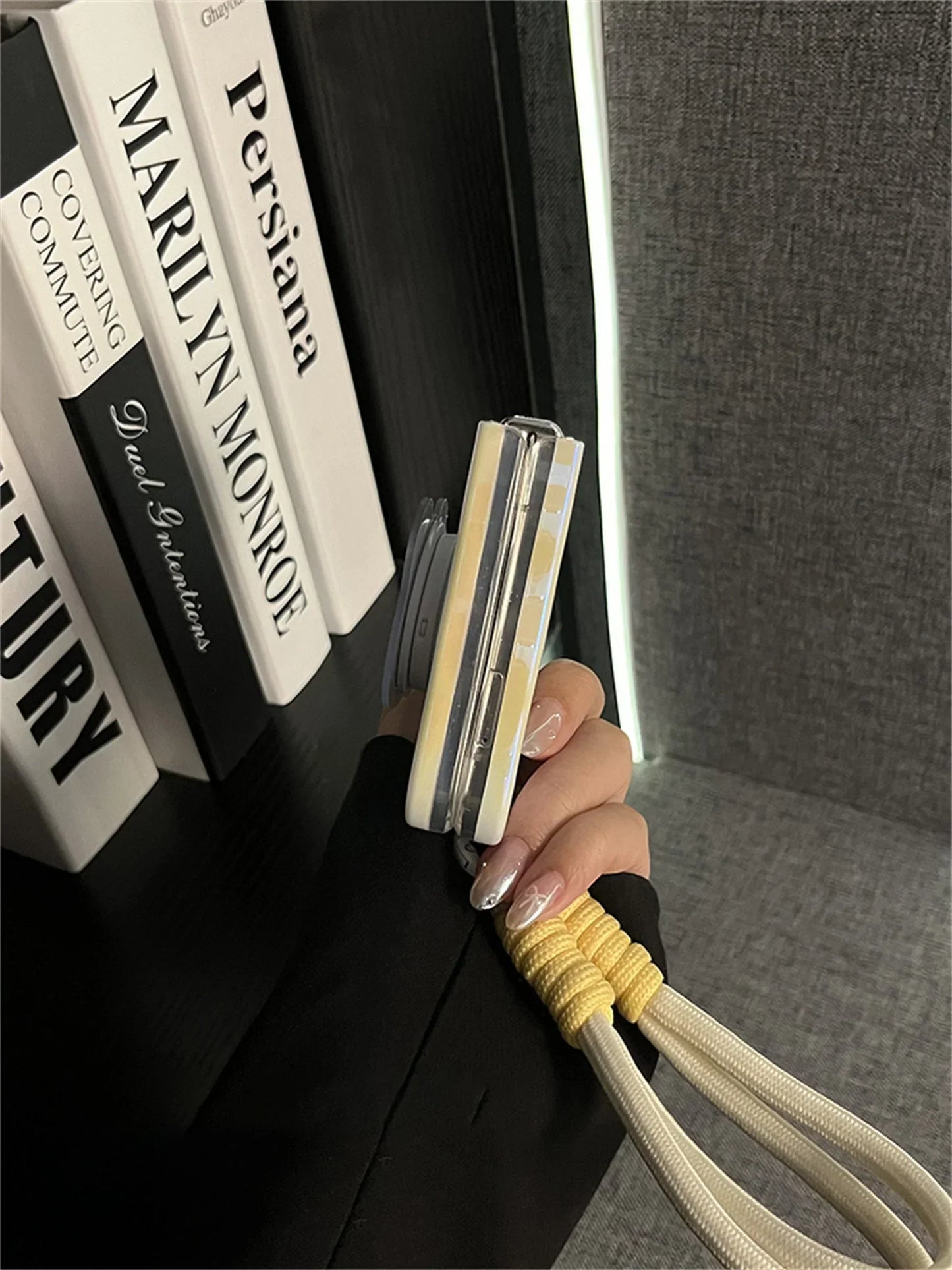 Korean Cute Yellow Case with Bear Mirror & Rope for Samsung Galaxy Z Flip 5/6