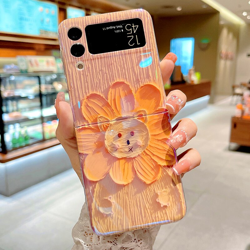 Blu-ray Oil Painting Flowers Case For Samsung Galaxy Z Flip 4