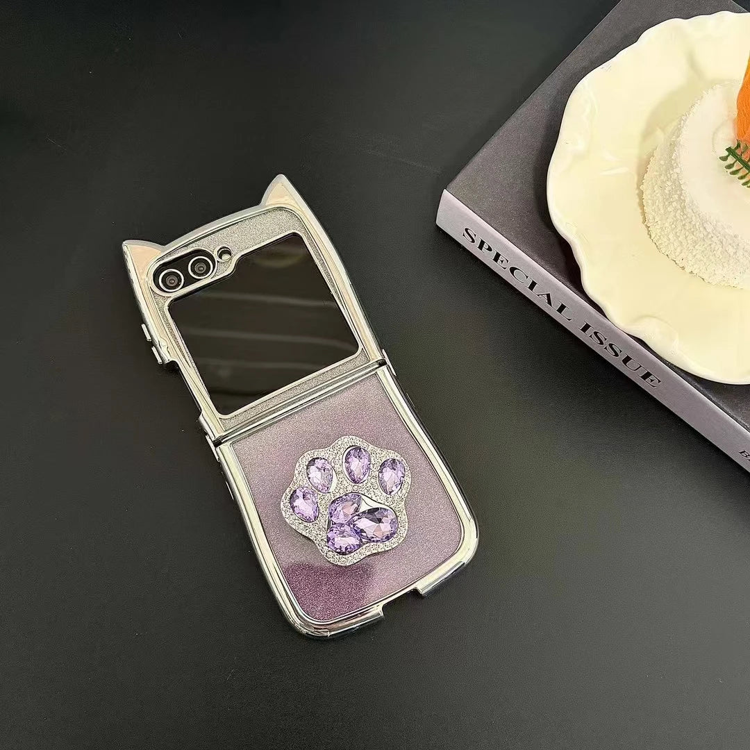 Cute Cat Ear Paw Case For Z Flip
