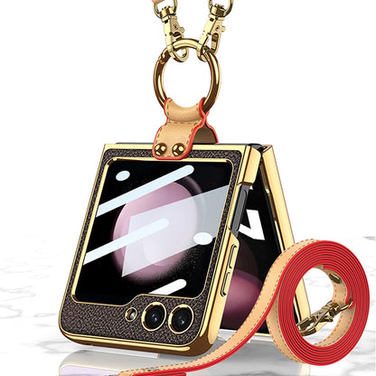 Luxury Leather Case with Ring Holder Lanyard for Samsung Galaxy Z Flip 5