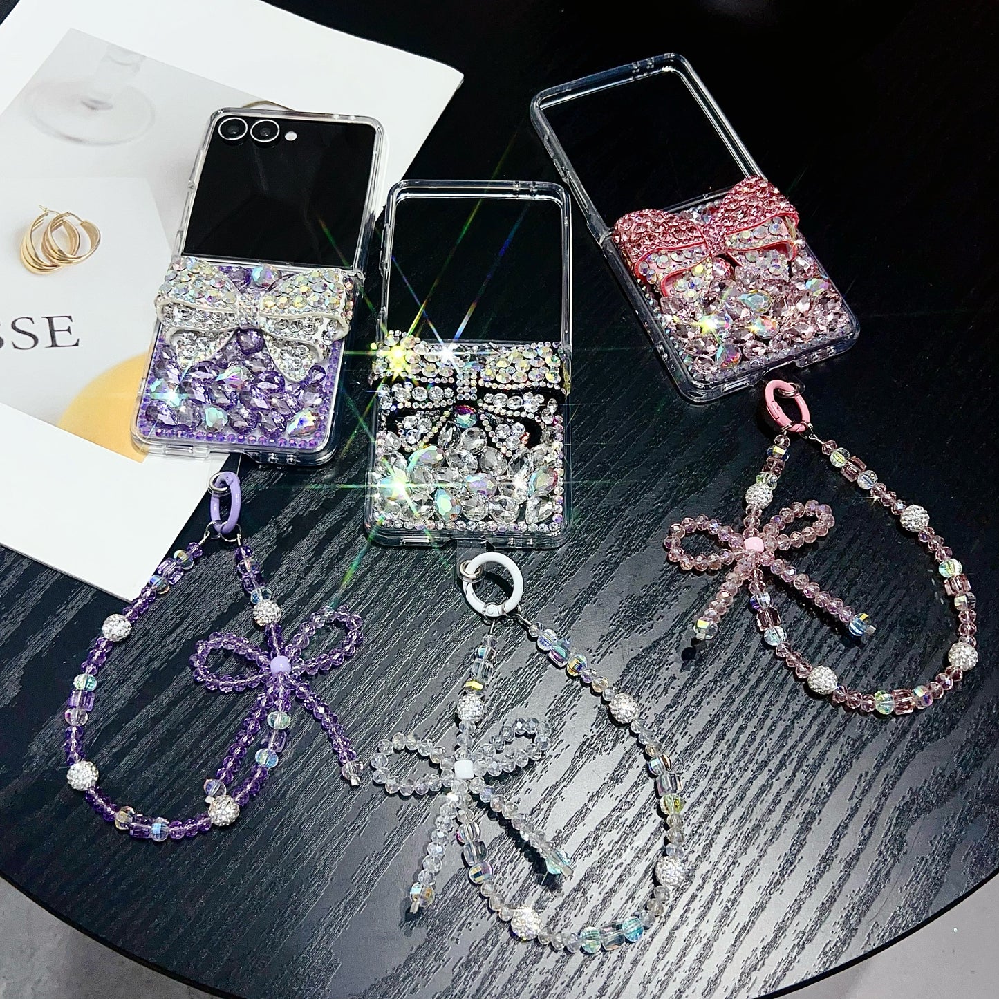 Glitter Diamond Bow Chain Phone Case for Samsung Z Flip 7/6/5/4