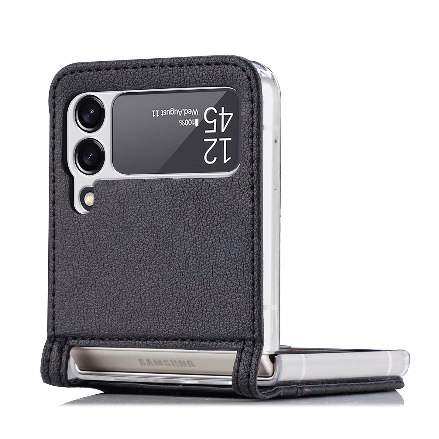 Leather Case With Card Holder For Z Flip 4