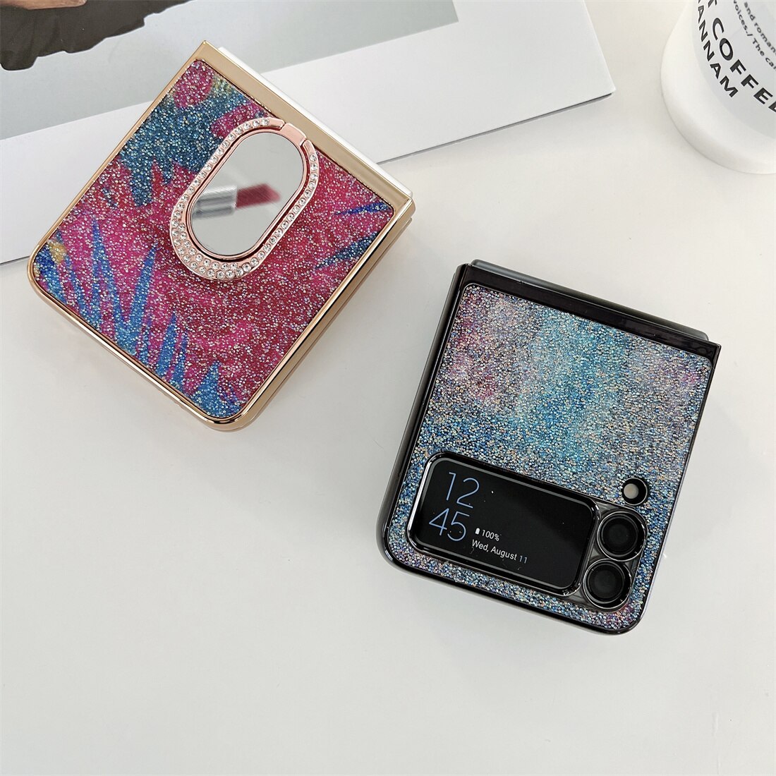 Shining Diamond Mirror Ring Protective Cover For Samsung Galaxy Z FLIP 4 5G
