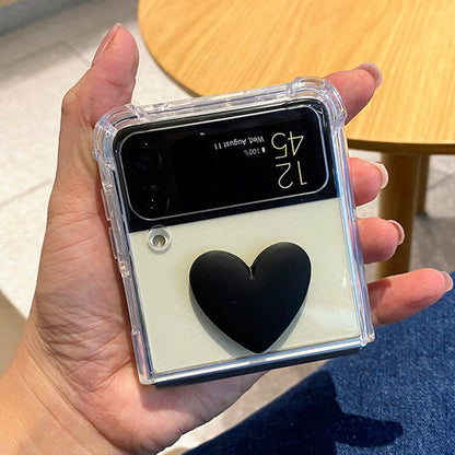 Cute 3D Black Heart Transparent PC Hard Slim Phone Case For Samsung Galaxy Z Flip 4