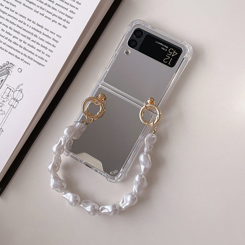 Mirror Shockproof Case with Hand Chain For Galaxy Z Flip 4 5G