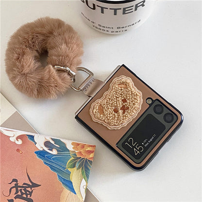 Bear Plush Bracelet Leather Case For Galaxy Z Flip 4