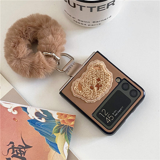 Bear Plush Bracelet Leather Case For Galaxy Z Flip 4