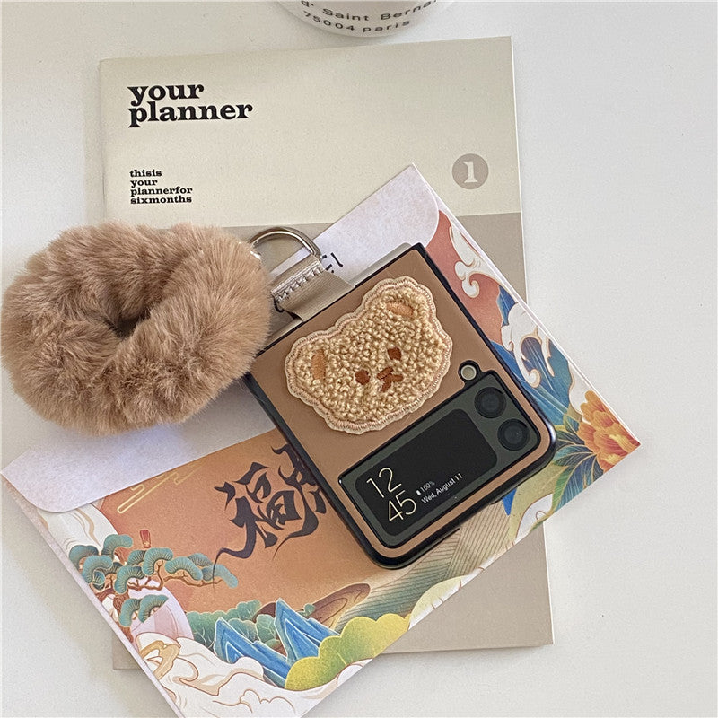 Bear Plush Bracelet Leather Case For Galaxy Z Flip 4