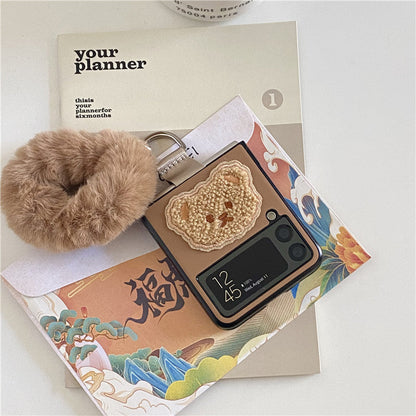 Bear Plush Bracelet Leather Case For Galaxy Z Flip 4