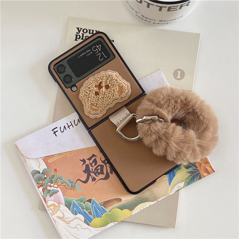 Bear Plush Bracelet Leather Case For Galaxy Z Flip 4