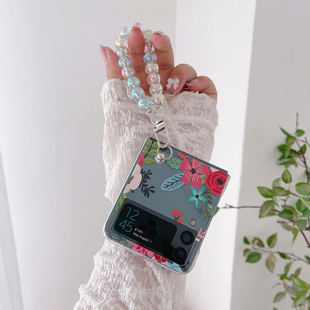 Colorful Flower Case with Bracelet For Galaxy Z Flip 4