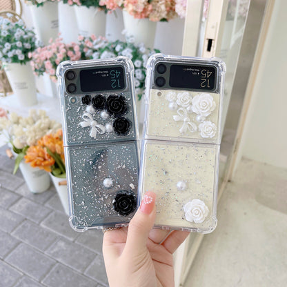 Transparent 3D Rose Glitter Case For Galaxy Z Flip 4