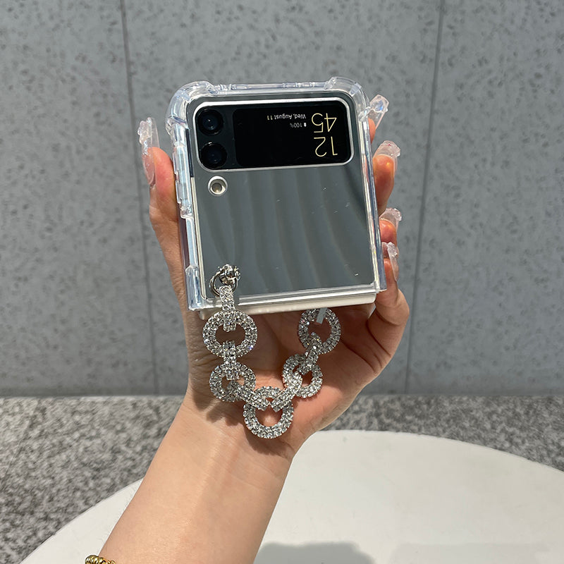 Luxury Makeup Case with Rhinestone Bracelet For Galaxy Z Flip 4 5G