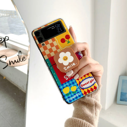 Cartoon Smiley Sun Flower Case with Stand for Galaxy Z Flip 4