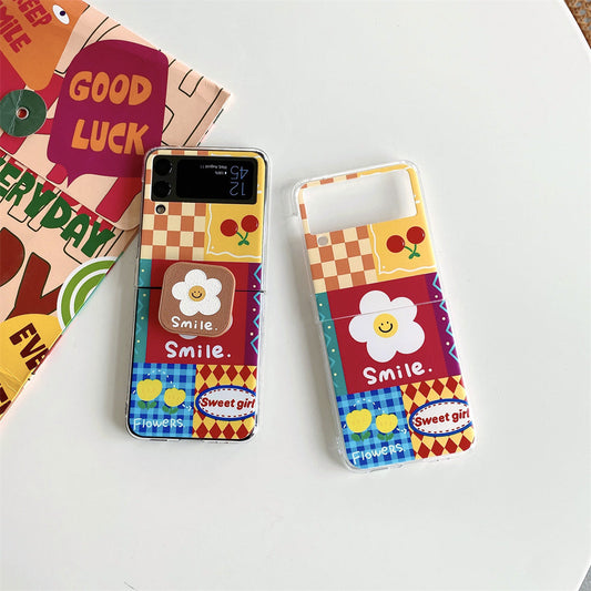 Cartoon Smiley Sun Flower Case with Stand for Galaxy Z Flip 4