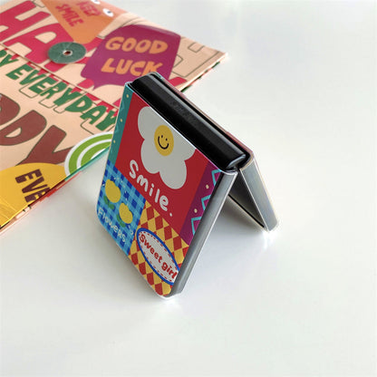 Cartoon Smiley Sun Flower Case with Stand for Galaxy Z Flip 4