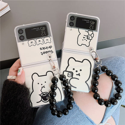 Cute Cartoon Bear Bracelet Case For Galaxy Z Flip 4