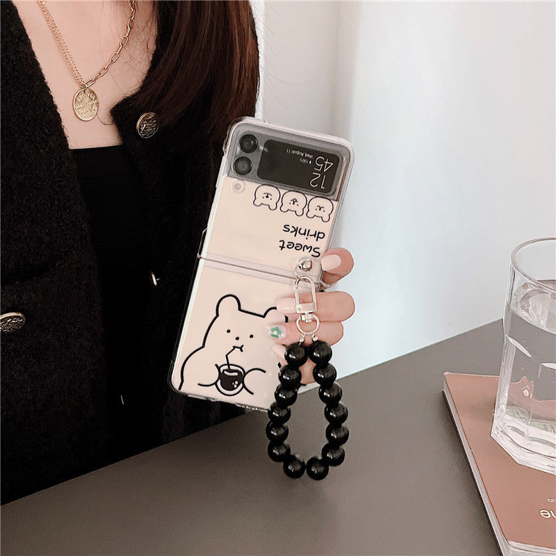 Cute Cartoon Bear Bracelet Case For Galaxy Z Flip 4