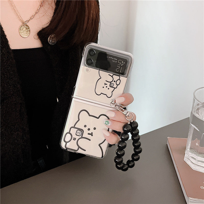 Cute Cartoon Bear Bracelet Case For Galaxy Z Flip 4