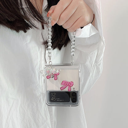 Transparent Pink Bow With Bracelet Case For Galaxy Z FLIP 4 5G