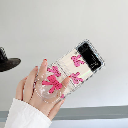 Transparent Pink Bow With Bracelet Case For Galaxy Z FLIP 4 5G