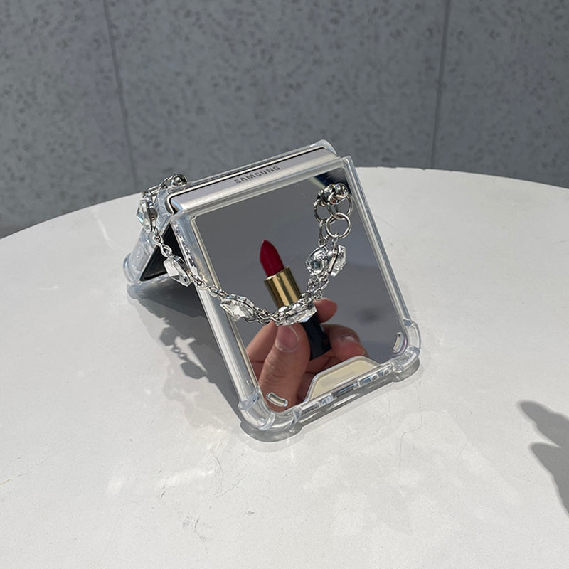Luxury Mirror Case with Crystal Bracelet For Galaxy Z Flip 4 5G