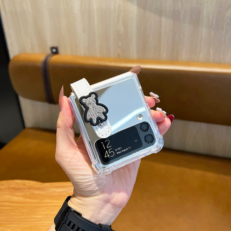 Mirror Case With Leather Wrist Strap Stand For Galaxy Z Flip 4 5G