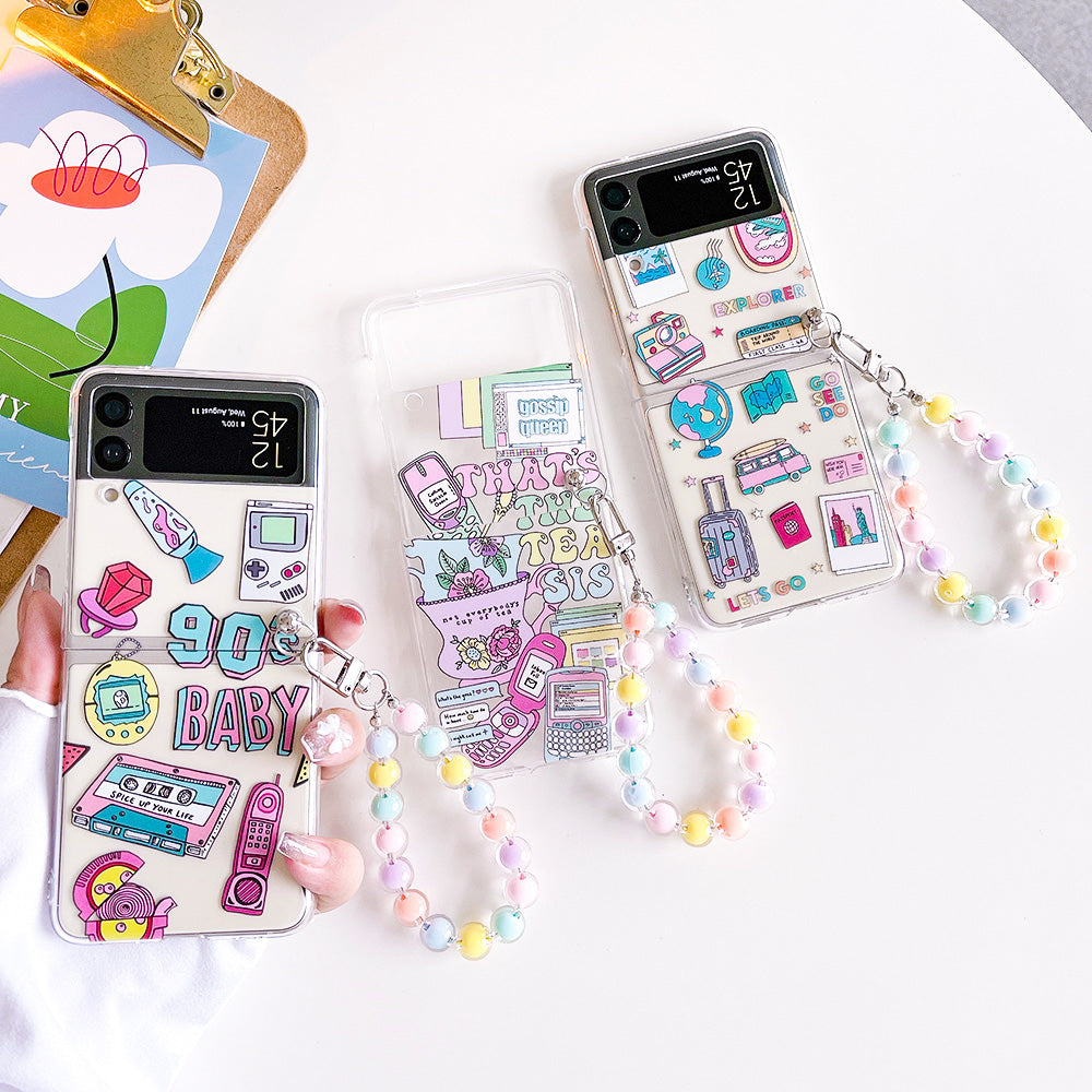 Retro Painted Case With Bracelet For Galaxy Z FLIP 4 5G