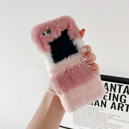 Cute Fluffy Fur Rainbow Pattern Unbreakable Case for Samsung Galaxy Z Flip 4 / 5 / 6 / 7
