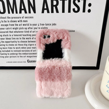 Cute Fluffy Fur Rainbow Pattern Unbreakable Case for Samsung Galaxy Z Flip 4 / 5 / 6 / 7